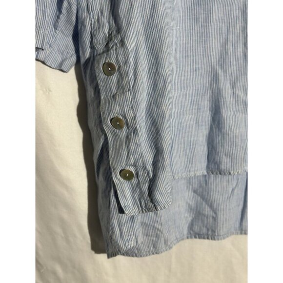 J. Jill Love Linen Blue White Stripe 100% Linen Partial Button Popover Blouse M - Picture 4 of 9